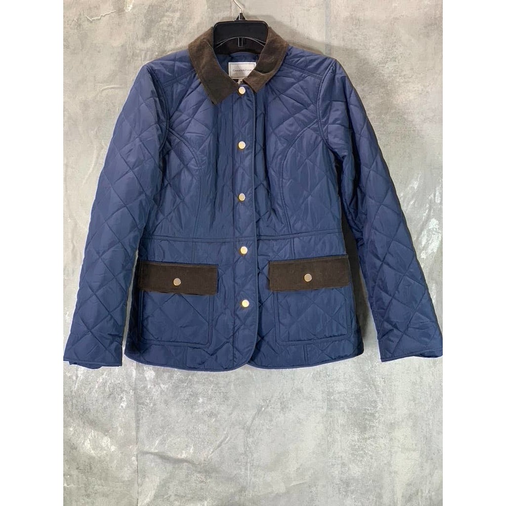 Charter Club Women's Intrepid Blue Corduroy-Trim Quilted Button-Front Jacket SZS